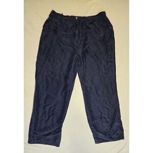 Spanner 100% Silk Trouser Pants Navy Blue Womens XL Adj Waist Luxe Office Classy